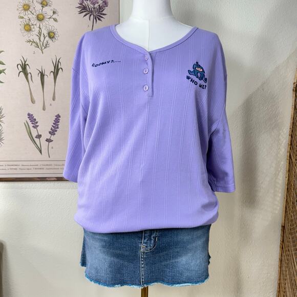 Vintage 90s Y2k Disney Winnie Pooh Eeyore Embroidered Henley Top Cutecore 3X - Picture 1 of 11